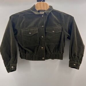 TGLA Women's Olive Green Corduroy Cropped Jacket Button Front Pockets Size L